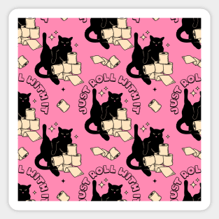 Roll with it Black Cat Pattern in pink Sticker